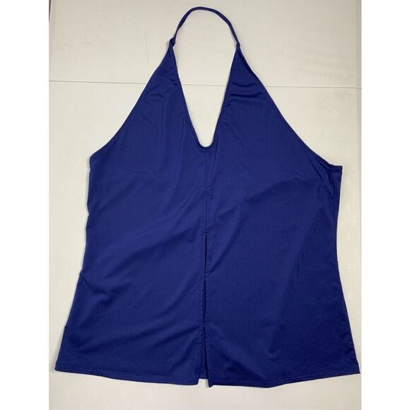 Fabletics Chiara Tank Blue Halter Neck Peekaboo Detail in Front Back Cowl Size M - Picture 2 of 3